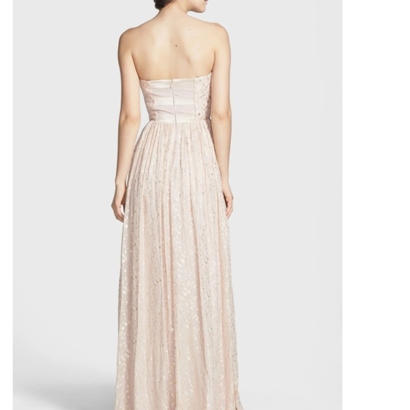 EUC Erin Fetherston Coralie Foiled Silk Chiffon Gown Ivory Gold Size 6 - Picture 2 of 11